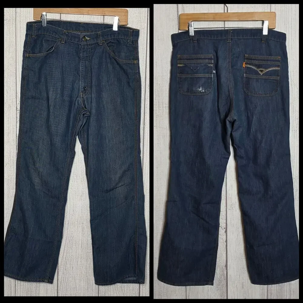 Vintage Levi’s For Men Orange Tab Jeans 34x29 Dark Wash Straight Leg Distressed
